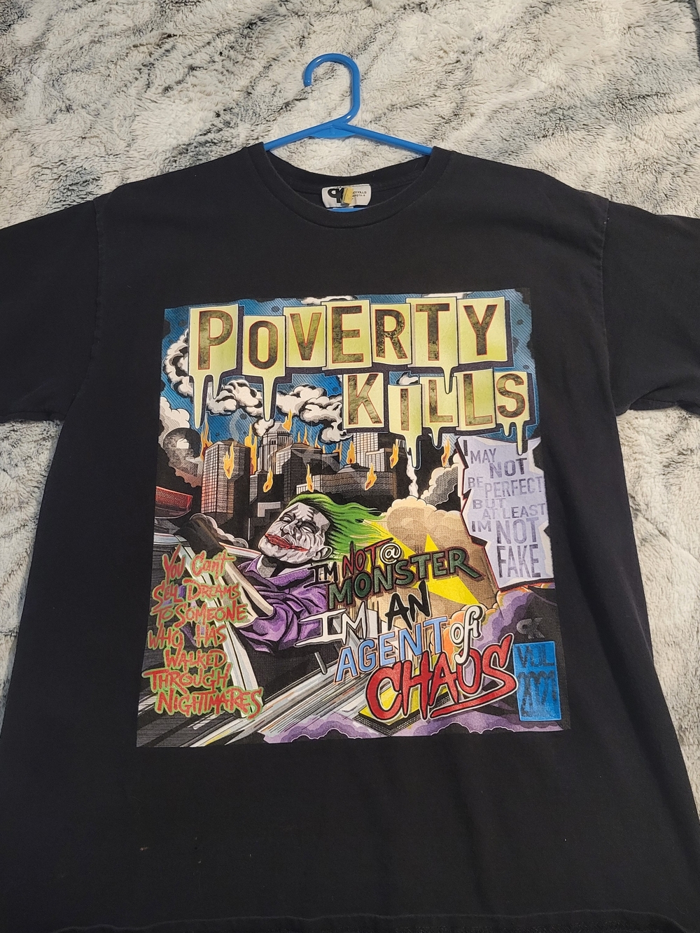 Poverty Kills Graphic Tee with Comic Joker Design